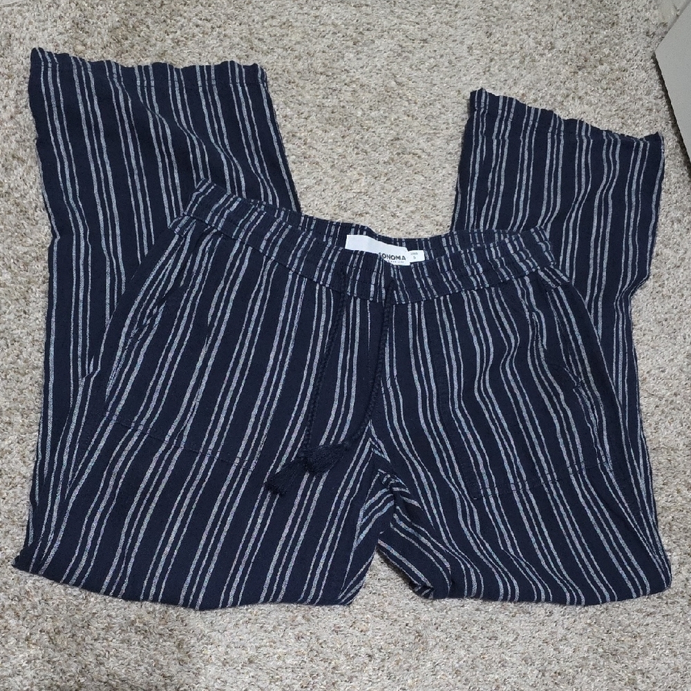 Sonoma Woman's Size S Navy and White Striped Drawstring Pants